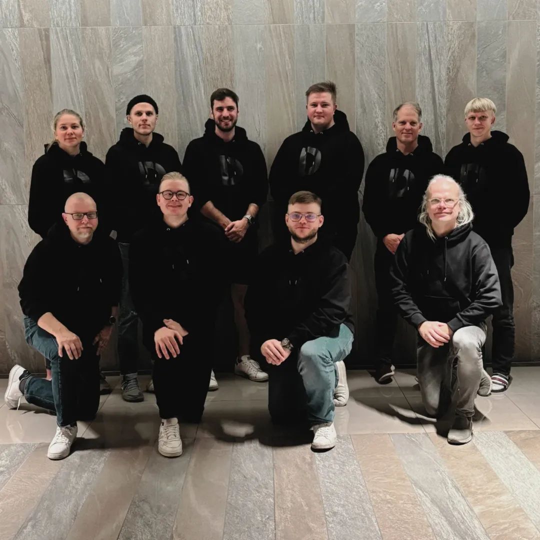 Photo ID: The Finish Deaflympics team all wear black DeafMetal® 'D' hoodies.